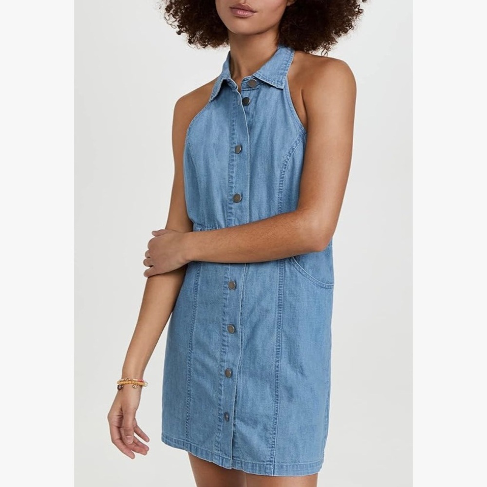 Free People Light Blue Denim Halter Dress